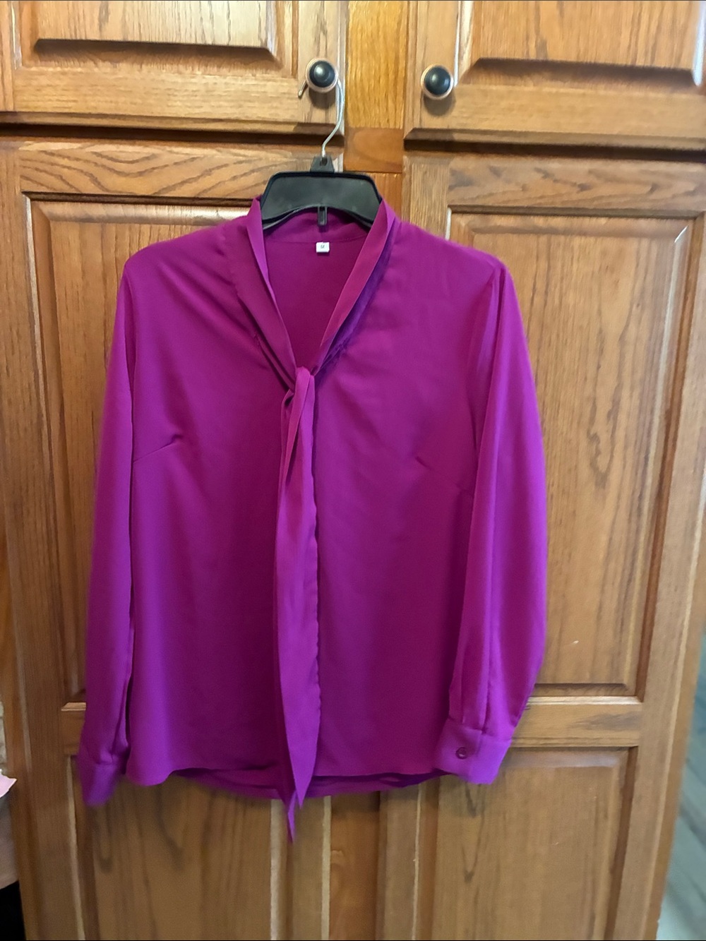 Tie-Neck Blouse in Vibrant Fuchsia size M